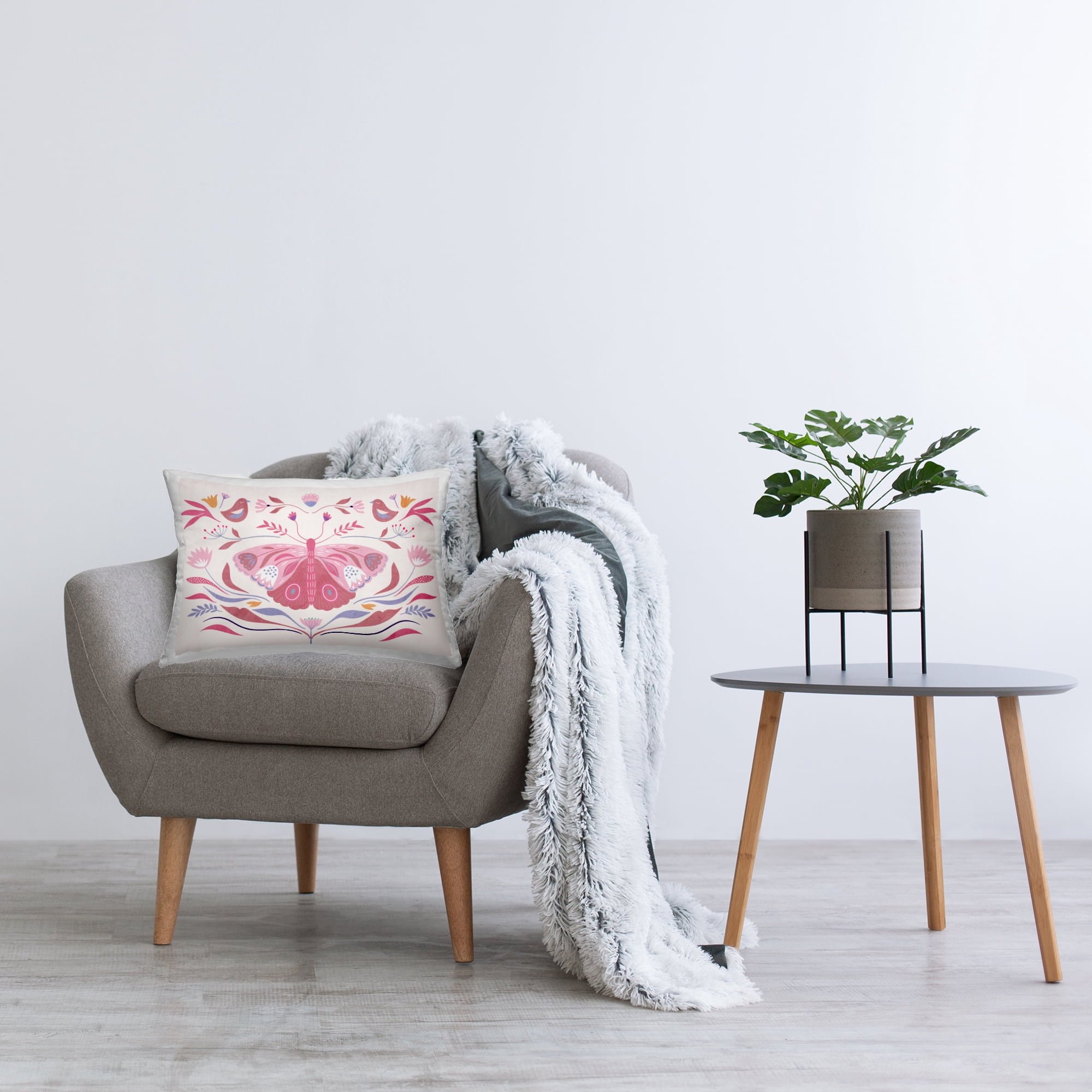 Stupell Industries Pink Boho Butterfly Decorative Printed Throw Pillow, design by Kim Allen