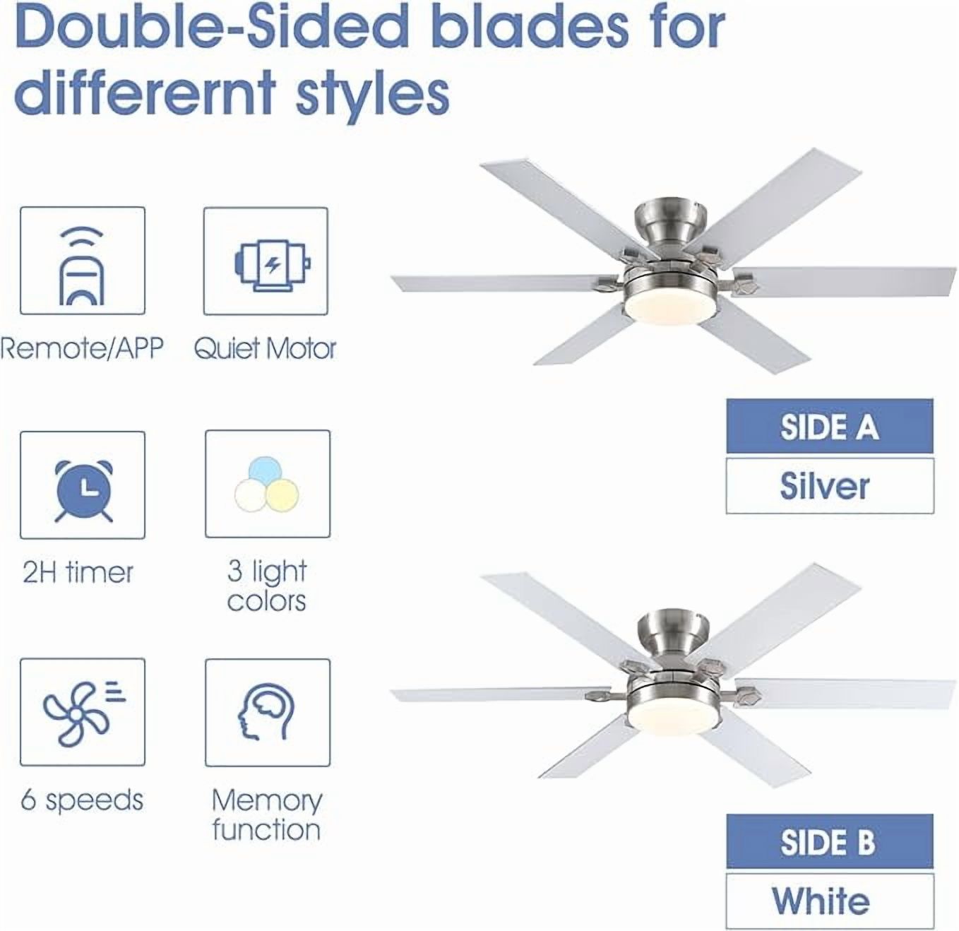 YIOSI 52" Sand Nickel Ceiling Fan with LED Lights, Remote/App Control, Quiet DC Motor, Stylish Design