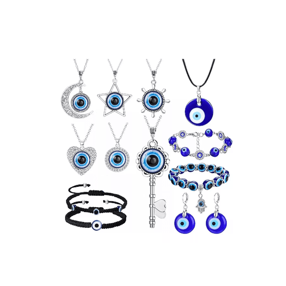 Joyas Mujer Con Collar Y Pulsera Y Aretes De Ojo Turco 11pzs