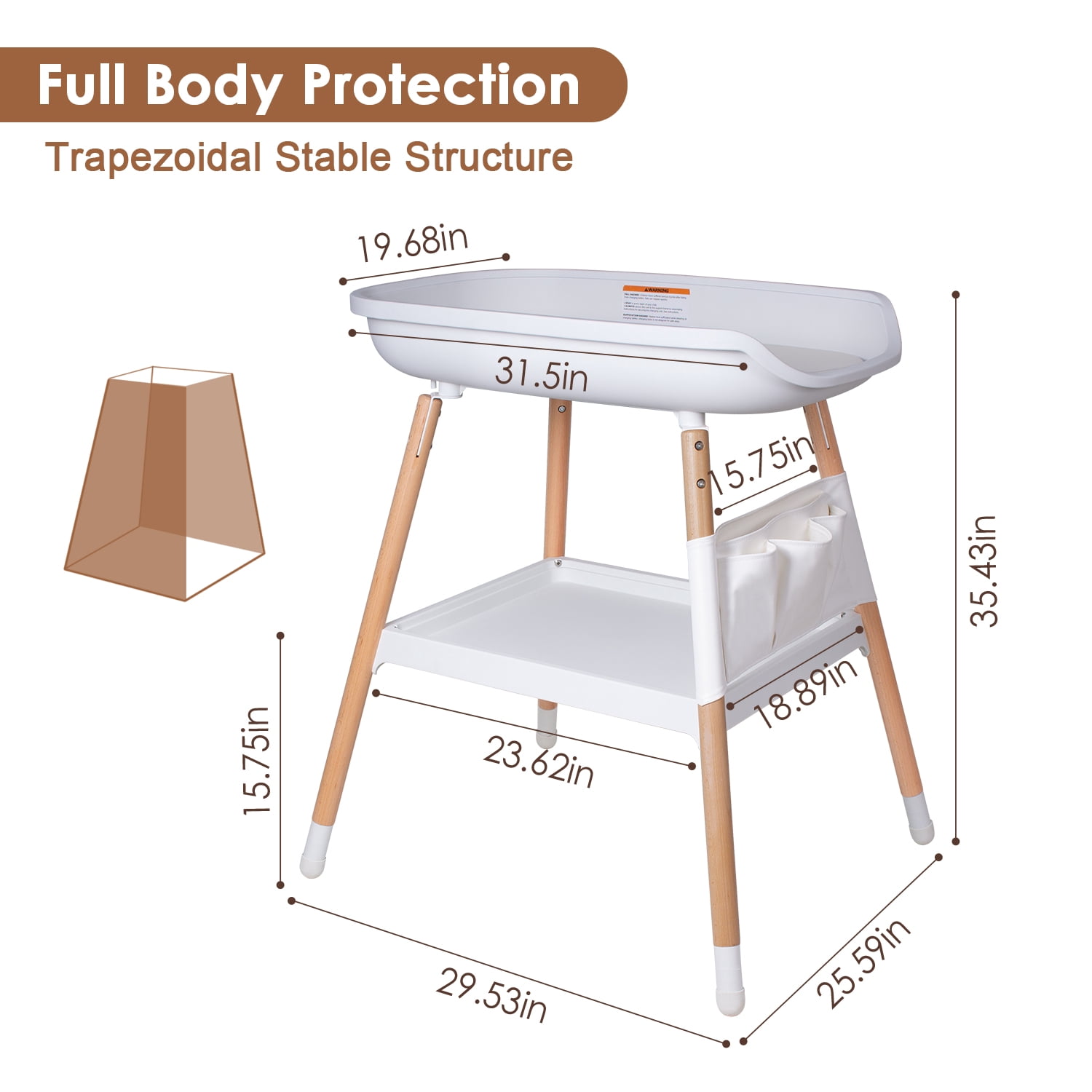 Beberoad Love Baby Changing Table with Changing Pad & Large Storage Rack, Height-Adjustable, White