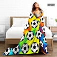 thumbnail image 5 of Super Soft Soccer Blanket Throw Soccer Ball Blankets Lightweight Flannel Warm Cozy Football Blanket Gifts for Sport Fans Kids Adults 60"X50", 5 of 6