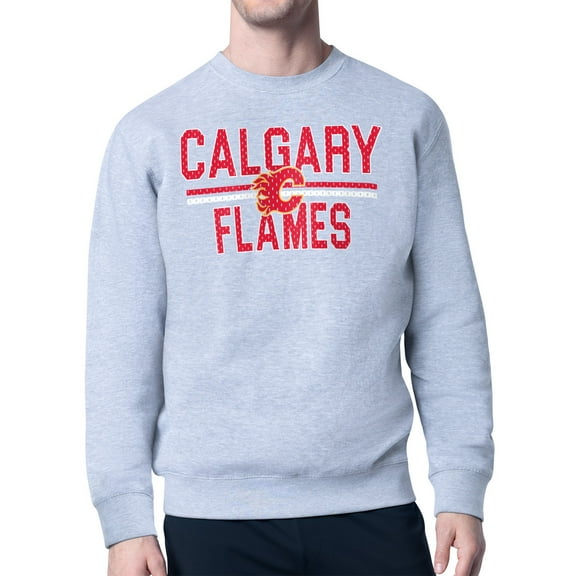Men's Starter Heather Gray Calgary Flames Mesh Look Team Name Logo Pullover Sweatshirt