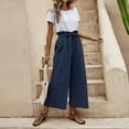 thumbnail image 2 of Cotton Linen Wide Leg Palazzo Pants for Women Elastic Paper Bag Waist Casual Summer Baggy Lounge Beach Cropped Pants, 2 of 7