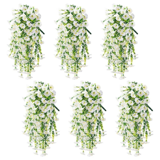 Flores artificiales, flores falsas, flores de imitación, juego de regalo para mujer, 6 piezas, jardín al aire libre, realistas, artificiales y para colgar en la pared, simulación de ratán para colgar
