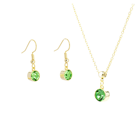 Gold August Birthstone Necklace and Drop Earrings Set with Bohemian Crystals, 14K Gold Plated, Birthday Month Gift, Great for Mom.