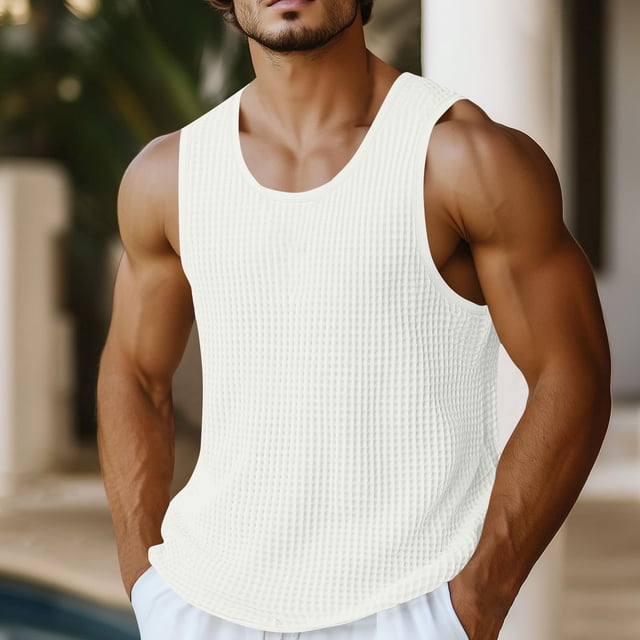 pstuiky Camiseta sin mangas para hombre, Camiseta de tirantes vintage de color liso para hombre, estilo casual, deportiva, transpirable, con cuello redondo Camisas para hombres xxl