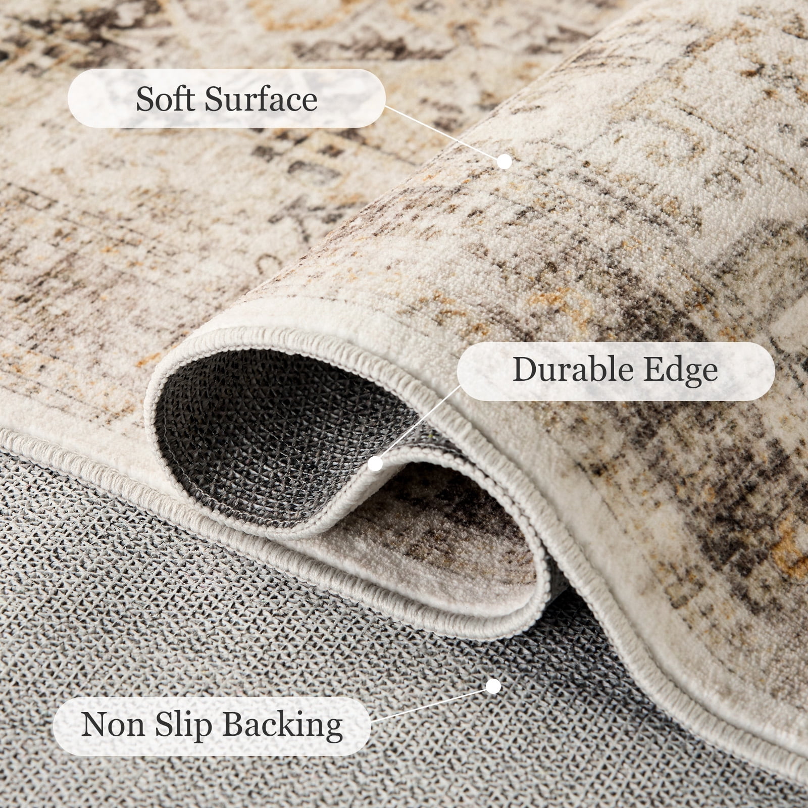 CHITOOMA 8'x10' Boho Area Rugs for Living Room, Machine Washable Area Rug with Non-Slip Backing, Stain Resistant Non-Shed Carpet for Bedroom, Dining Room, Dorm, Office