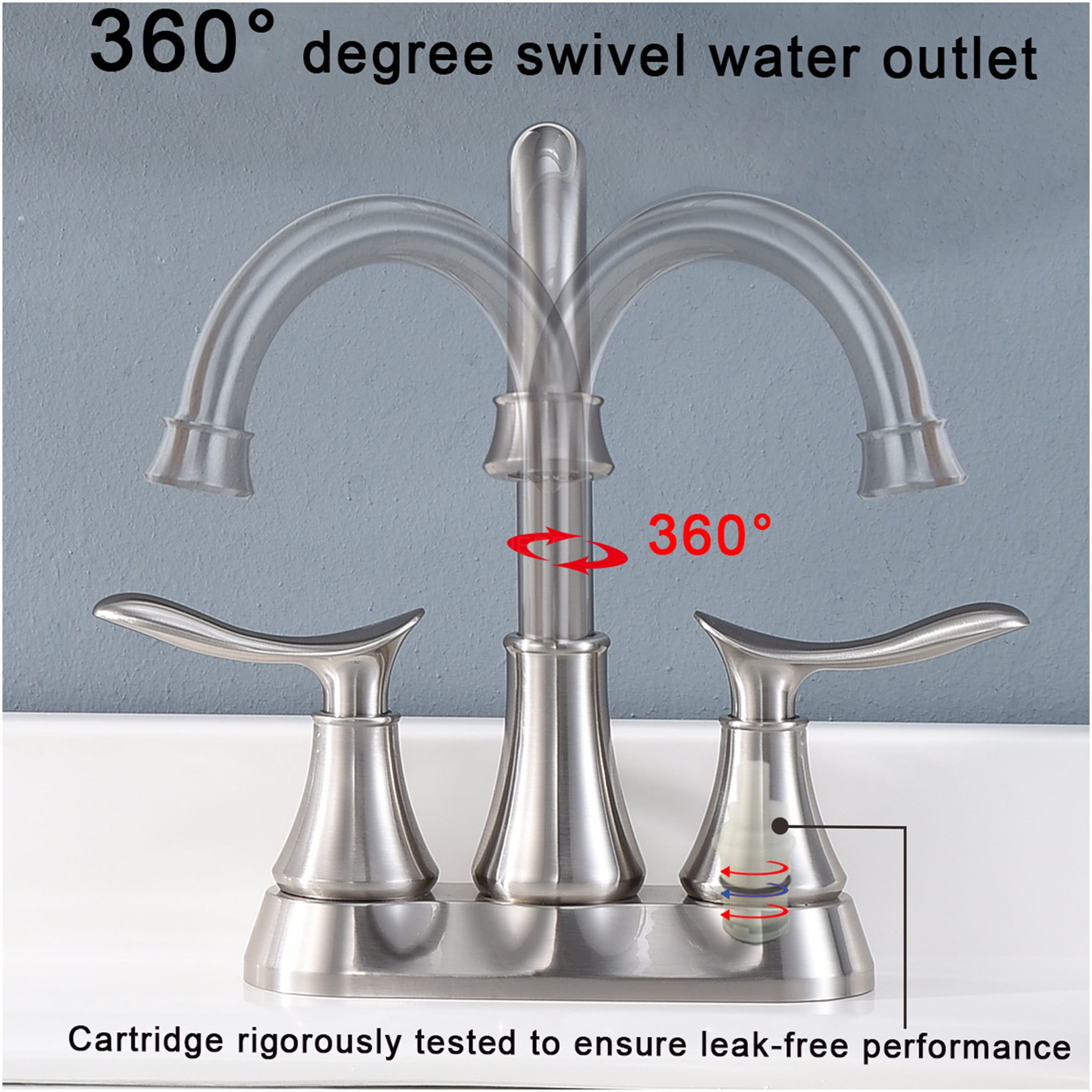 JERFIT 4 inch Centerset Bathroom Faucet with Pop-Up Drain, Brushed Nickel 2-Handle Vanity Sink Faucet, Solid Brass Construction, Easy DIY Installation