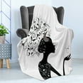 thumbnail image 4 of Zodiac Taurus Soft Flannel Fleece Throw Blanket, Fashion Girl Silhouette Floral Hairdo Dress Modern Print, Cozy Plush for Indoor and Outdoor Use, 60" x 80", Black and White, by Ambesonne, 4 of 5