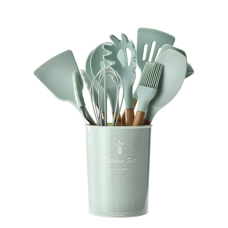 MegaChef Mint Green Silicone and Wood Cooking Utensils Set of 12 - BPA Free,  Hand Wash Recommended - Kitchen Tools - Green Utensil Set in the Kitchen  Tools department at
