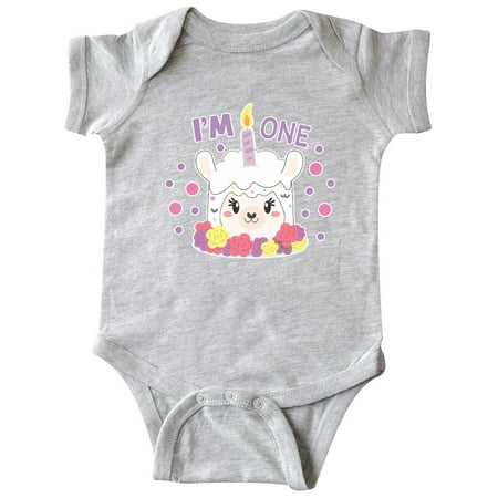 

Inktastic I m One with Flowers and Cute Llama Cake Gift Baby Girl Bodysuit