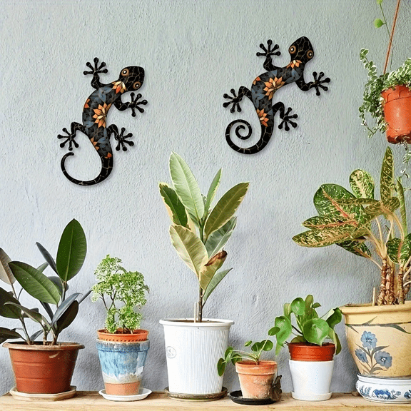 1-Pack Black Metal Gecko Wall Art Decor, Outdoor Hanging Sculpture for Garden & Patio