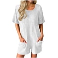 thumbnail image 2 of Pounoo Rompers for Women Short Sleeve Crisscross Back Textured Knit Rompers Retro Casual Style Lightweight Breathable Relaxed-Fit Rompers Gift, 2 of 7