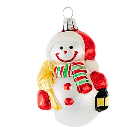 Golden Bell Collection SNOWMAN w/ LANTERN Glass Ornament Czech Broom Sn176