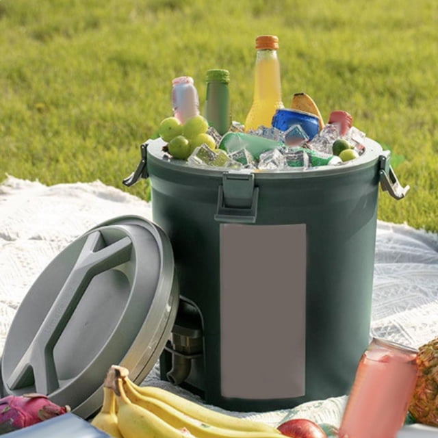Cubo de aislamiento para acampar con grifo, cubo de hielo para bebidas de gran capacidad Verde