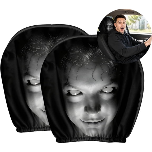 Car Headrest Covers 2 Pack for Halloween Decor, Ghost Face Auto Seat Protector with Upgraded Elastic Fit, Soft Breathable Polyester Spooky Vehicle Interior Accessories for Cars Trucks SUVs