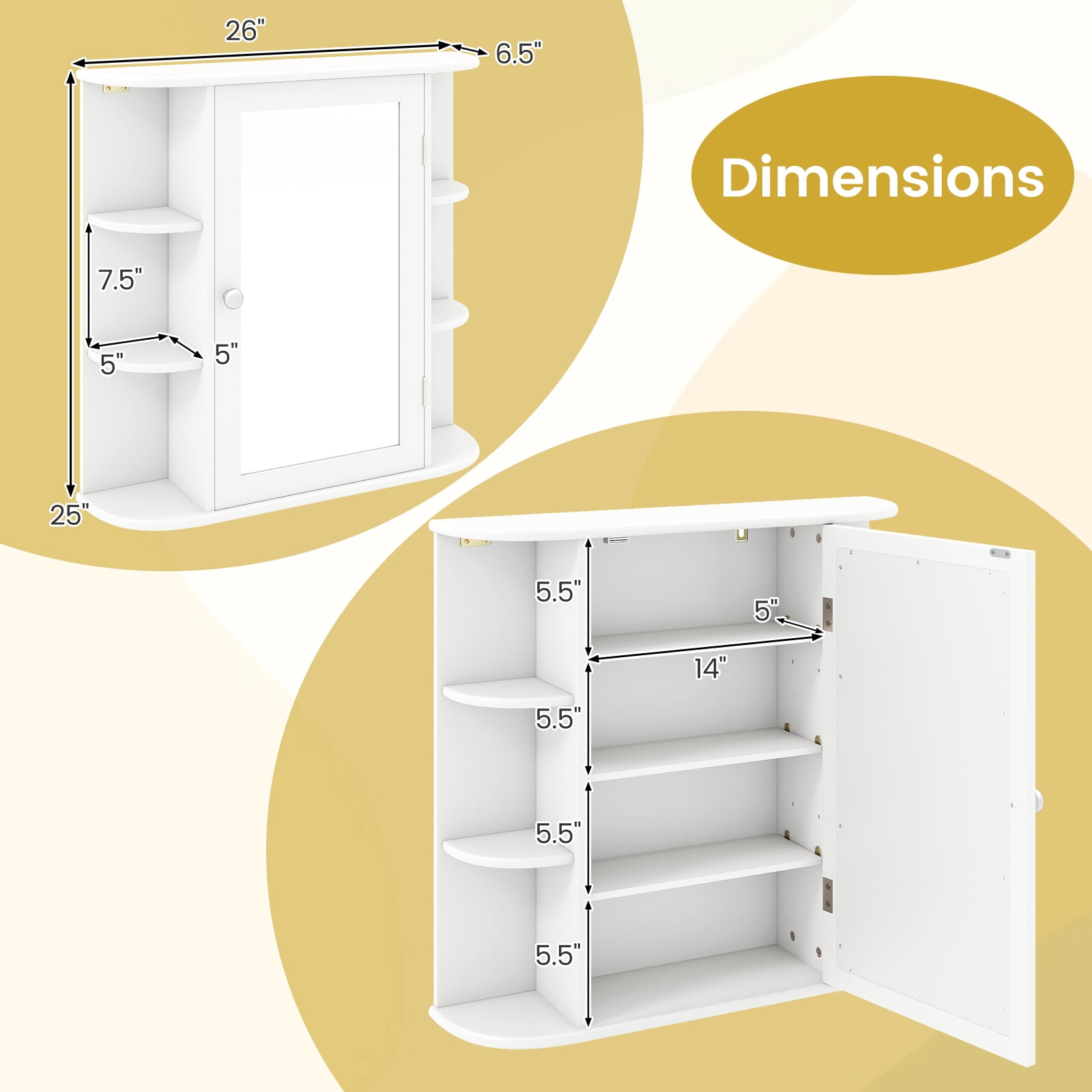 Gymax Bathroom Wall Cabinet w/ Mirror Modern Medicine Cabinet w/ Mirrored Door