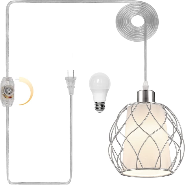 Lámpara colgante Cinkeda con cable de 4,6 m regulable, forma de jaula plateada
