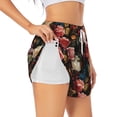 thumbnail image 2 of Bixox Women's Rose Flowers pattern 2 in 1 Running Shorts - Lightweight Athletic Workout Gym Yoga Shorts Liner with Pockets - Large, 2 of 7