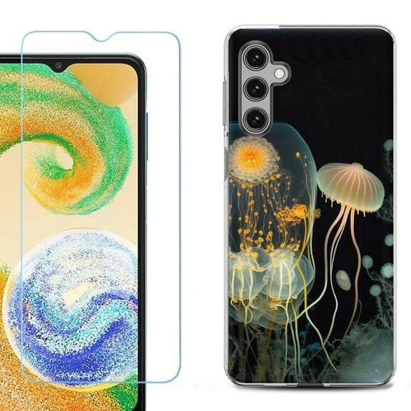 OneToughShield ® for Samsung Galaxy S23 FE Fan Edition, Shockproof Phone Case, with Tempered Glass Screen Protector - Jellyfish
