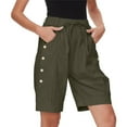 thumbnail image 3 of Bloomae Women's High Waist Bermuda Shorts Loose Drawstring Capri Pants with Pockets Wide Leg Summer Shorts Button Decor Army Green M, 3 of 8