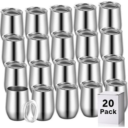 

20 Packs Wine Tumblers Insulated Cups with Lids 12 oz Stainless Steel Stemless Wine Tumblers Double Layer Vacuum Wine Glasses Tumbler Cup Coffee Mug for Hot Cold Drink