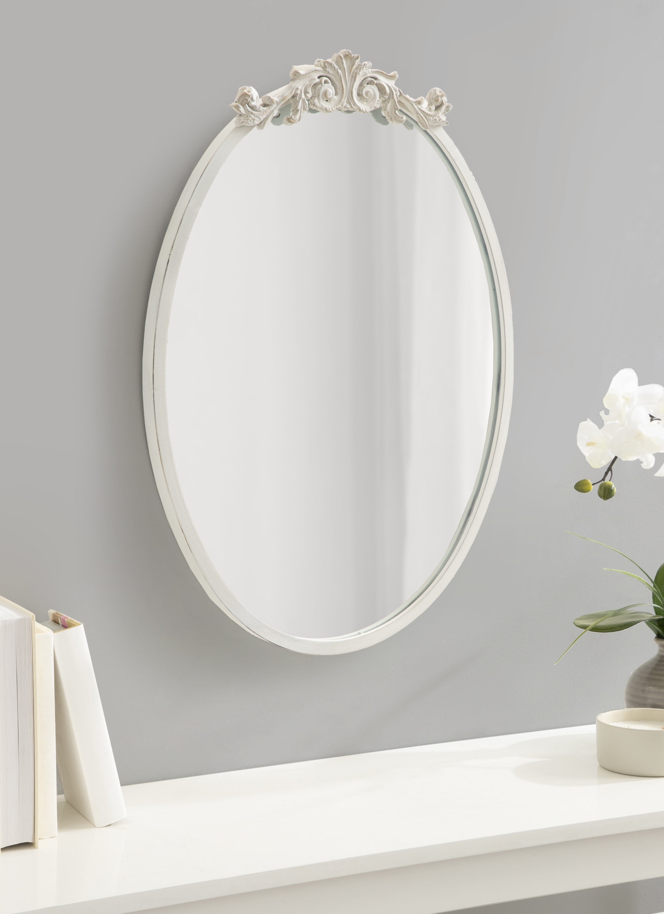 Diva At Home Set of 3 Cream White Worn Rimmed Round Mirrors 20.25