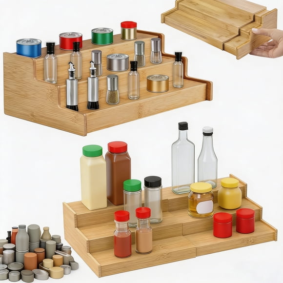 Organizador expandible para botes de especias Estante retráctil de cocina de 3 niveles Estante de almacenamiento multifuncional