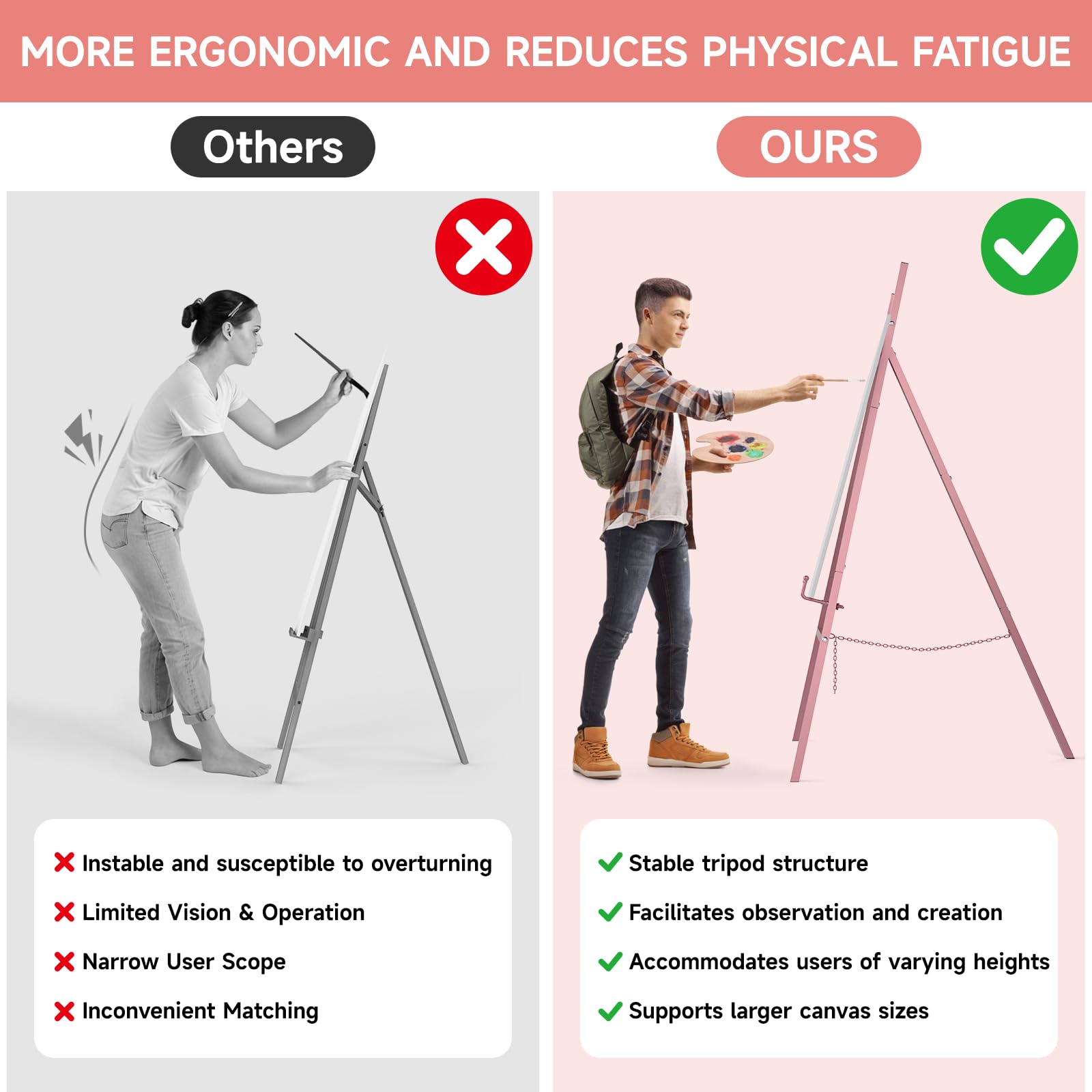 Yacona Easel Stand for Sign, Adjustable Metal Easels for Display with Adjustment Chain, Heavy Duty Poster Stand, for Wedding Sign, Poster, Painting, Displays, Rose Gold