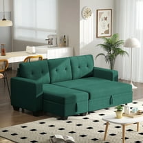 DEALTOPS Linen Reversible Sleeper Sectional Sofa Bed with Storage Chaise,Green