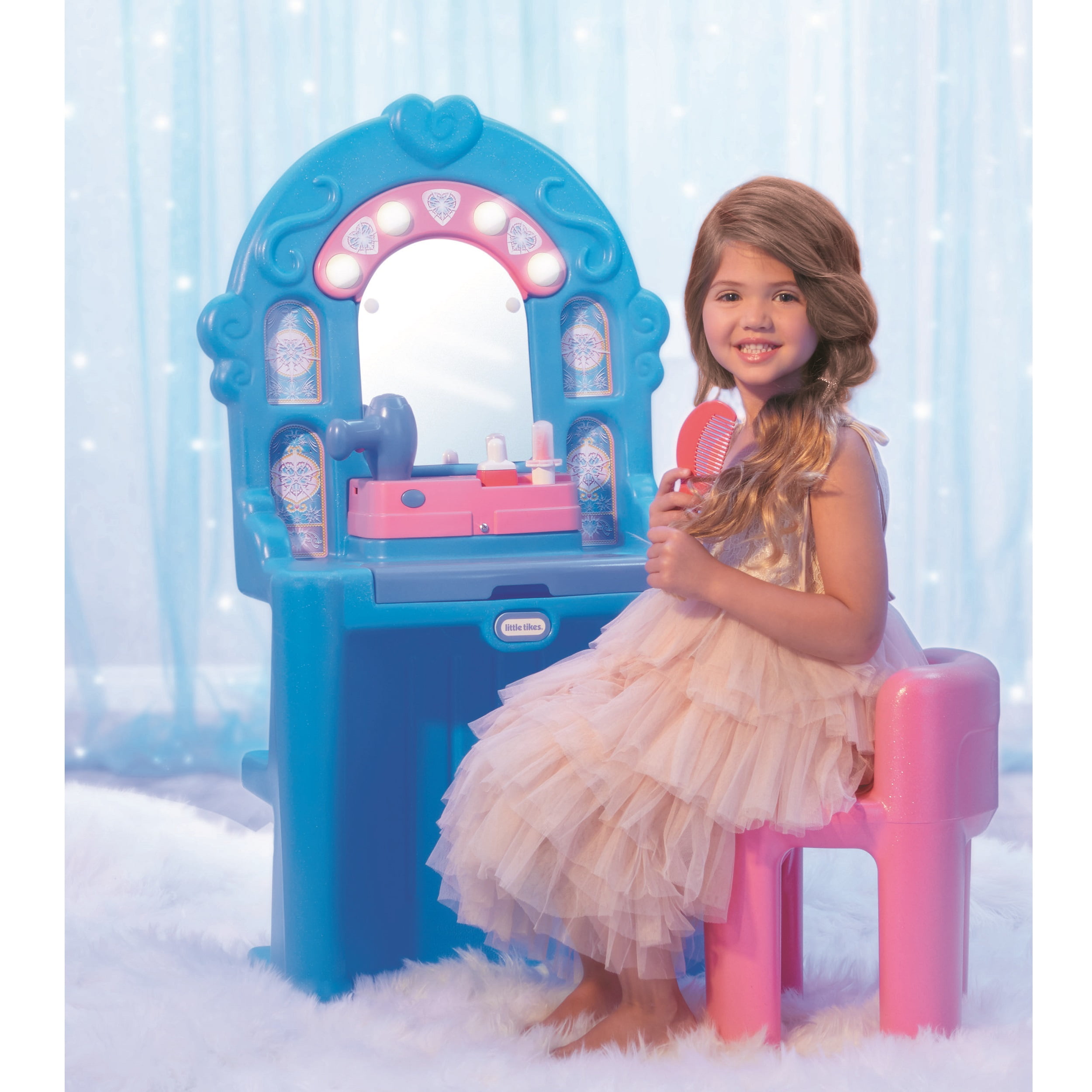 Little Tikes Ice Princess Magic Mirror Toy Vanity Table and Chair with Lights, Sounds and Pretend Play Toy Beauty Accessories- For Kids Toddlers Girls Boys Ages 3 4 5+