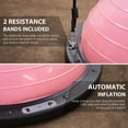 thumbnail image 5 of Half Balance Ball with Auto Air Pump 2 Bands USB Cable for Home Gym, Pink Home Gym Self Inflating Balance Ball Strength Training Equipment, 2 Bands, Pink, 5 of 8