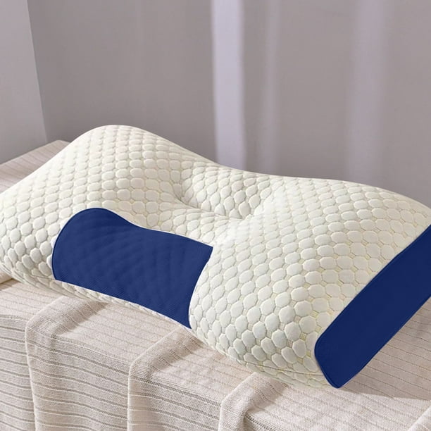 Almohada cervical no colapsable, apoya la columna cervical, ayuda al sueño, uso para adultos y estudiantes, 64*34cm, almohada mediana azul