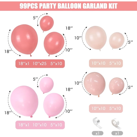 SHILIU-Dusty Pink Balloon Garland Double Stuffed Blush Pink Balloons Baby Pink Latex Balloon Arch Kit Dusty Rose Pastel Pink Party Balloons for Girl Boho Wedding Baby Bridal Shower Birthday Party Dec