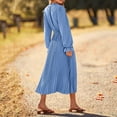 thumbnail image 4 of WULMLEO Women's 2025 Spring Fall Midi Dress Casual Long Sleeve V Neck Dot Pleated A Line Flowy Dresses Light Blue M, 4 of 4