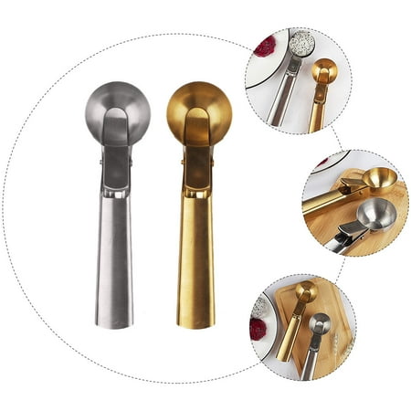 

Ice Cream Scoop 2Pcs Stainless Steel Ice Crem Scoop Thicken Fruit Digging Spoon Golden Silver