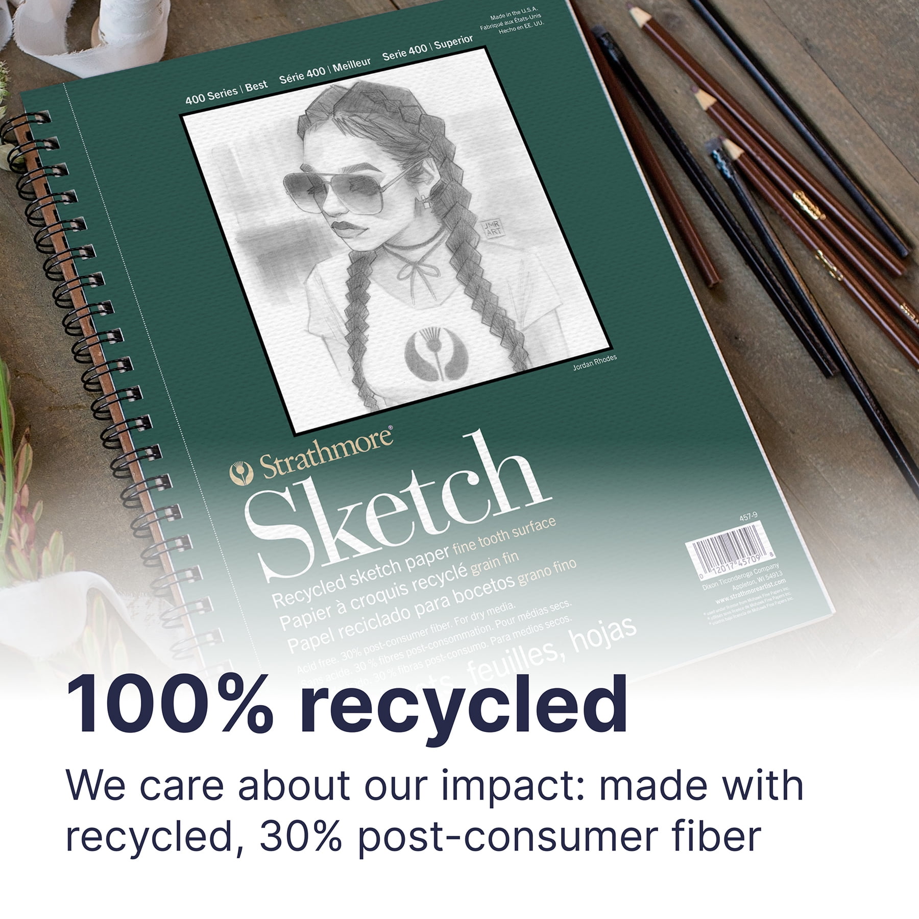Strathmore 400 Series Sketch Pad, Recycled, Side Wire Binding, 100 Sheet, 5.5x8.5 inch, Pack of 3