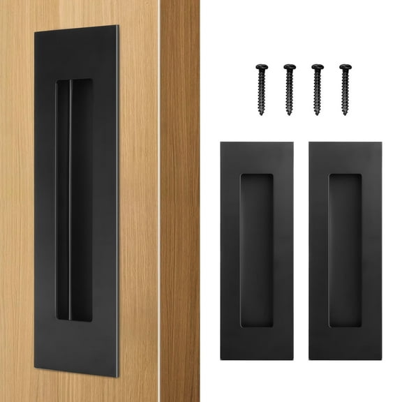 HBL' 2 Pack | 6 Inch Pocket Door Pull Handles, 304 Stainless Steel Sliding Barn Door Handle, Recessed Finger Pull for Closet Door and Large Drawer, Black.
