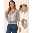 thumbnail image 2 of DARING DIVA Mesh Sheer See Through Long Sleeve Zip Up Bomber Jacket M Gray, 2 of 6