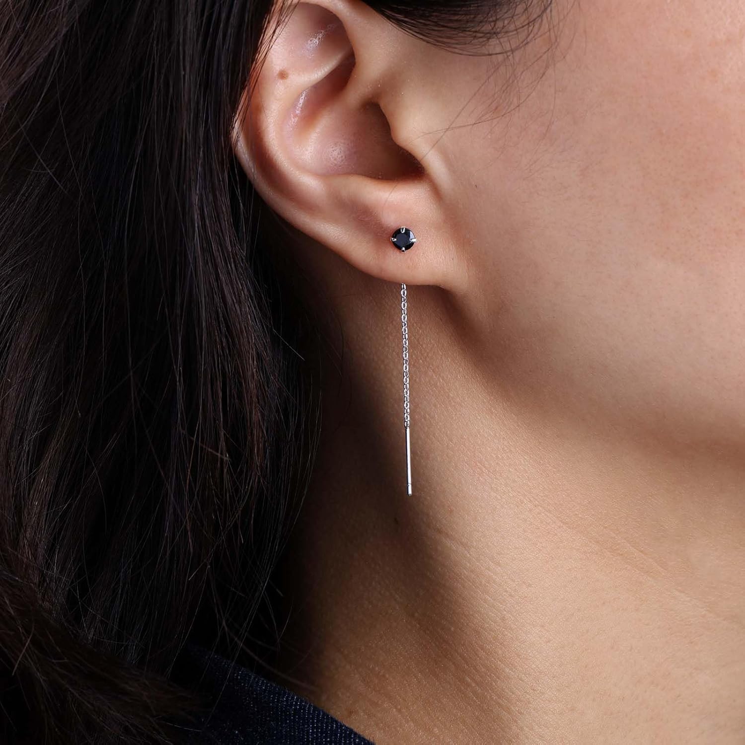 Silver Earrings Earrings Earrings Earrings Earrings Earrings Earrings Jewelry Women Threader Red Cz Stud Thread Line Pull Through Long Tassel Chain Black Crystal Chain Drop Bar Chain Dangle[n436]