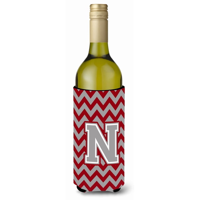 Letra N Chevron Carmesí Y Gris Botella De Vino Aislante Para Bebidas Hugger Cj1043-Nliterk