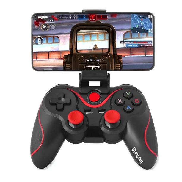 Control Gamepad Bloosom Mando Bluetooth Android Pc Con Soporte Negro con Rojo