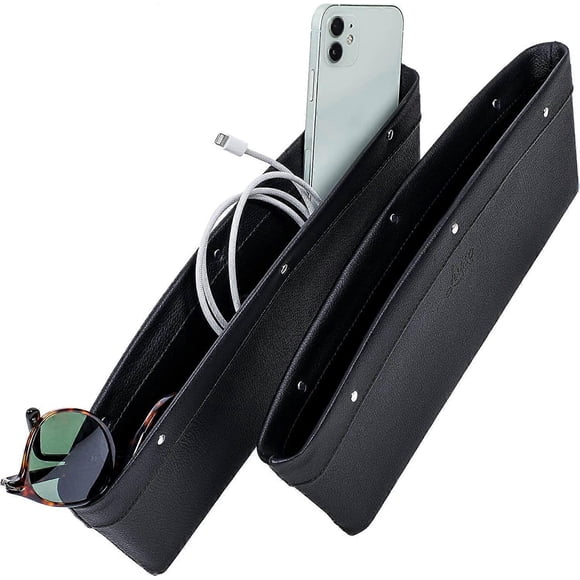 Organisateur d'Écart de Siège de Voiture 2 Pack, Organisateur de Remplissage d'Écart de Siège de Voiture en Cuir Végan, Remplisseur d'Écart Réglable (Noir)