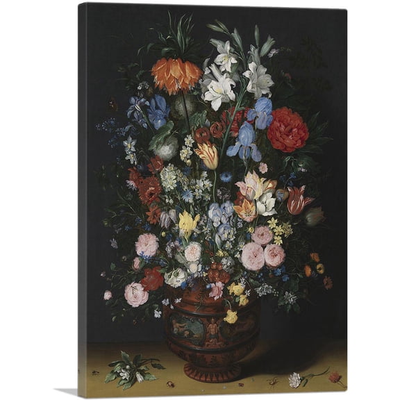 ARTCANVAS Flowers In a Ceramic Vase Canvas Art Print by Jan Brueghel The Elder - Size: 12" x 8" (0.75" Deep)