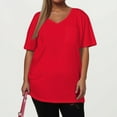 thumbnail image 5 of WTOBBY Women's Plus Size Casual Solid Color V-Neck Short Sleeve Pocket T-Shirt Top, Comfortable and Versatile Fit for Everyday Summer Wear,Red 2XL, 5 of 5