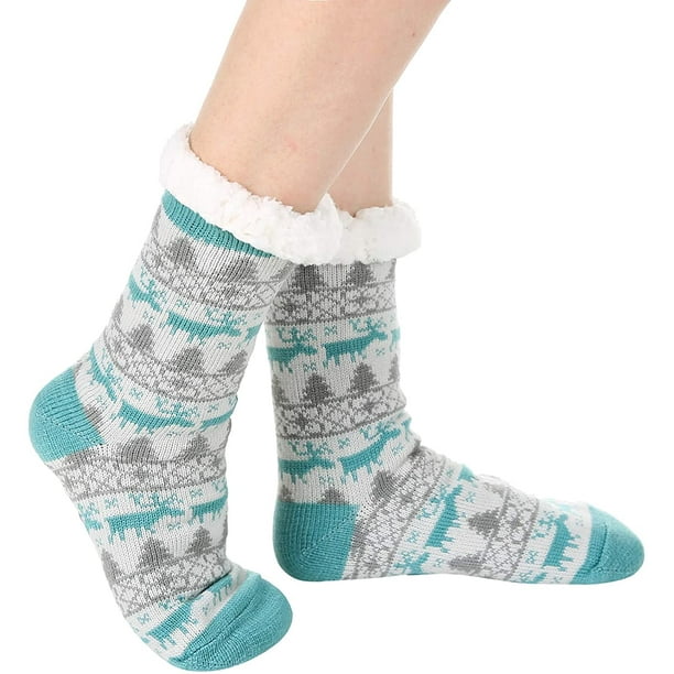 Chaussettes de Pantoufles Chaudes de Doublure Molletonnée de Femmes  d'Hiver, Chaussettes de Noël Épaisses de Sherpa Souples et Confortables  avec des Pinces Antidérapantes pour des Cadeaux de Dames 