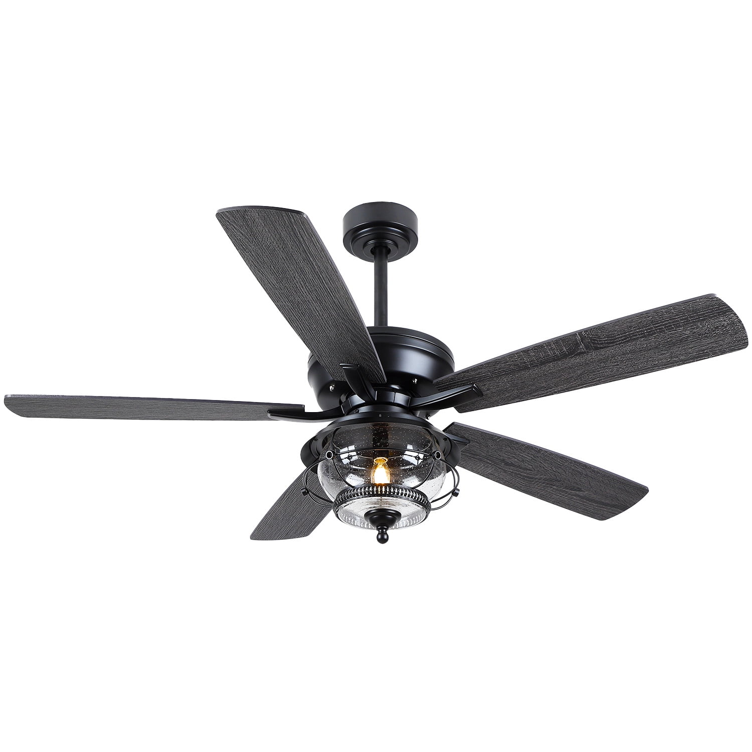 YIOSI 52-Inch Outdoor Ceiling Fan with Light and Remote, Black Modern, LED E26 Bulb