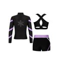 thumbnail image 2 of Hansber Kids Girls 3Pcs Yoga Workout Running Outfits Long Sleeve Zipper Jacket U Neck Tank Top and Black&Lavender 10, 2 of 5