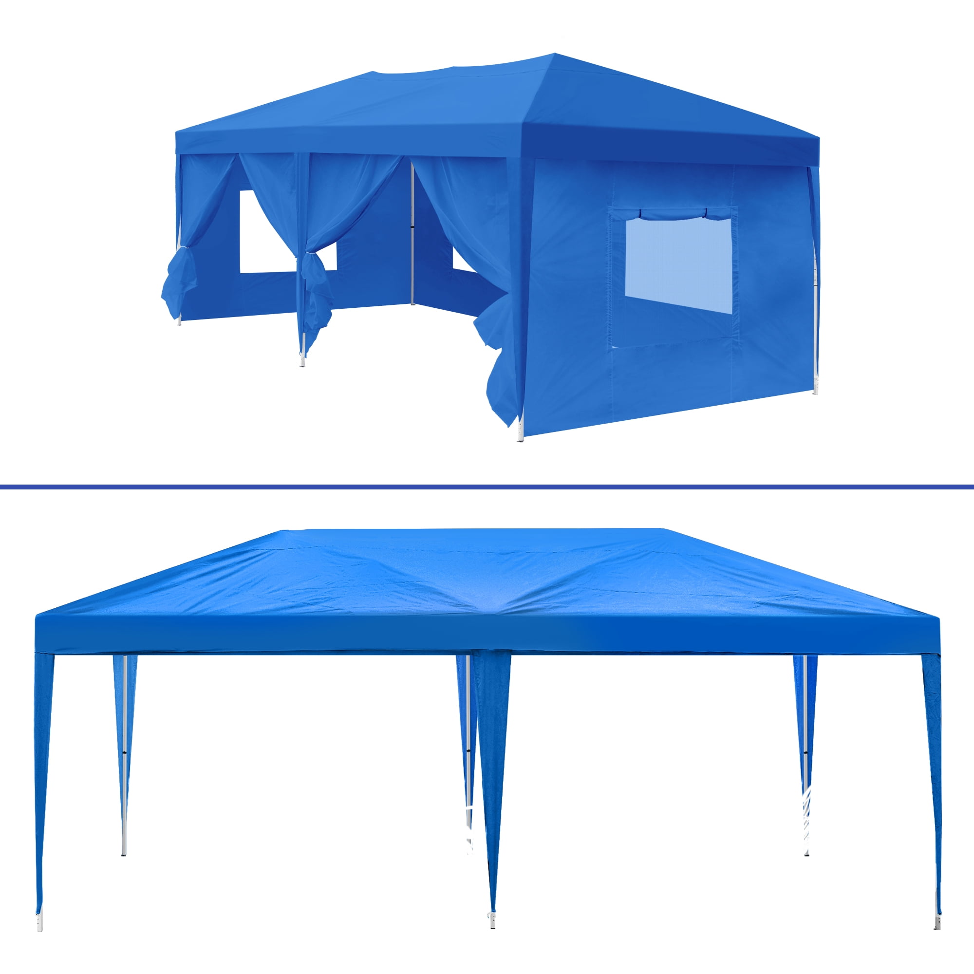 Uforic 10x20FT Blue Outdoor Pop-Up Canopy Tent, Steel Frame, Oxford Fabric, 6 Side Curtains, Adjustable Height