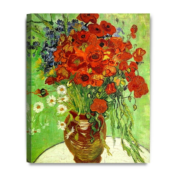 DECORARTS - Red Poppies and Daisies, Vincent Van Gogh Art Reproduction. Giclee Canvas Prints Wall Art for Home Decor 20x16"